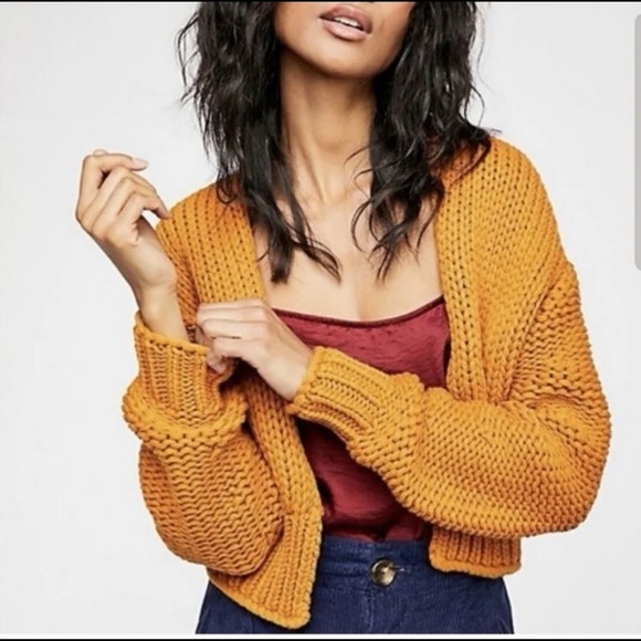 Free People Sweaters - Free People Glow For It Crop Cardigan Sweater
 Size XS
Mustard yellow